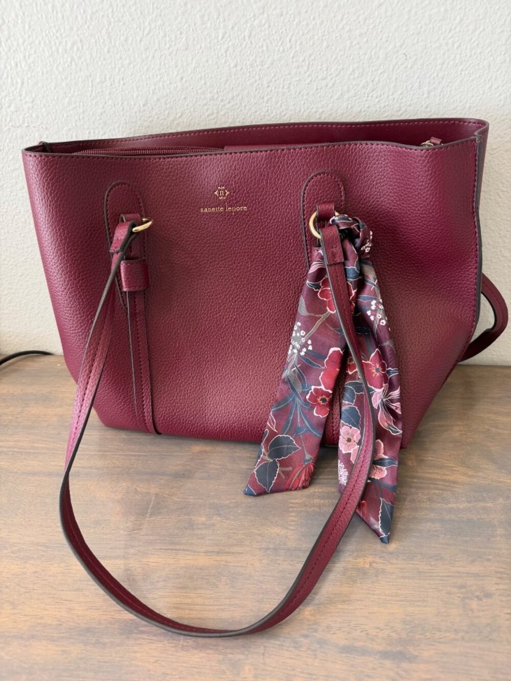 Nanette Lepore Myles Tote Bag Handbag With Scarf Berry Color Great Condition